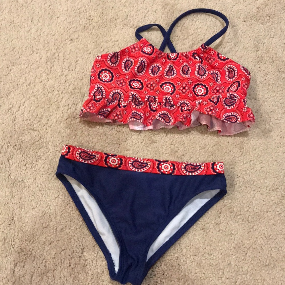 Bandana print 2 piece swim suit for little girls